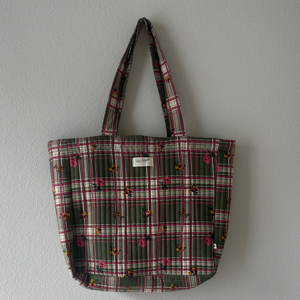 Sézane - Plaid Green and Pink Tote Bag